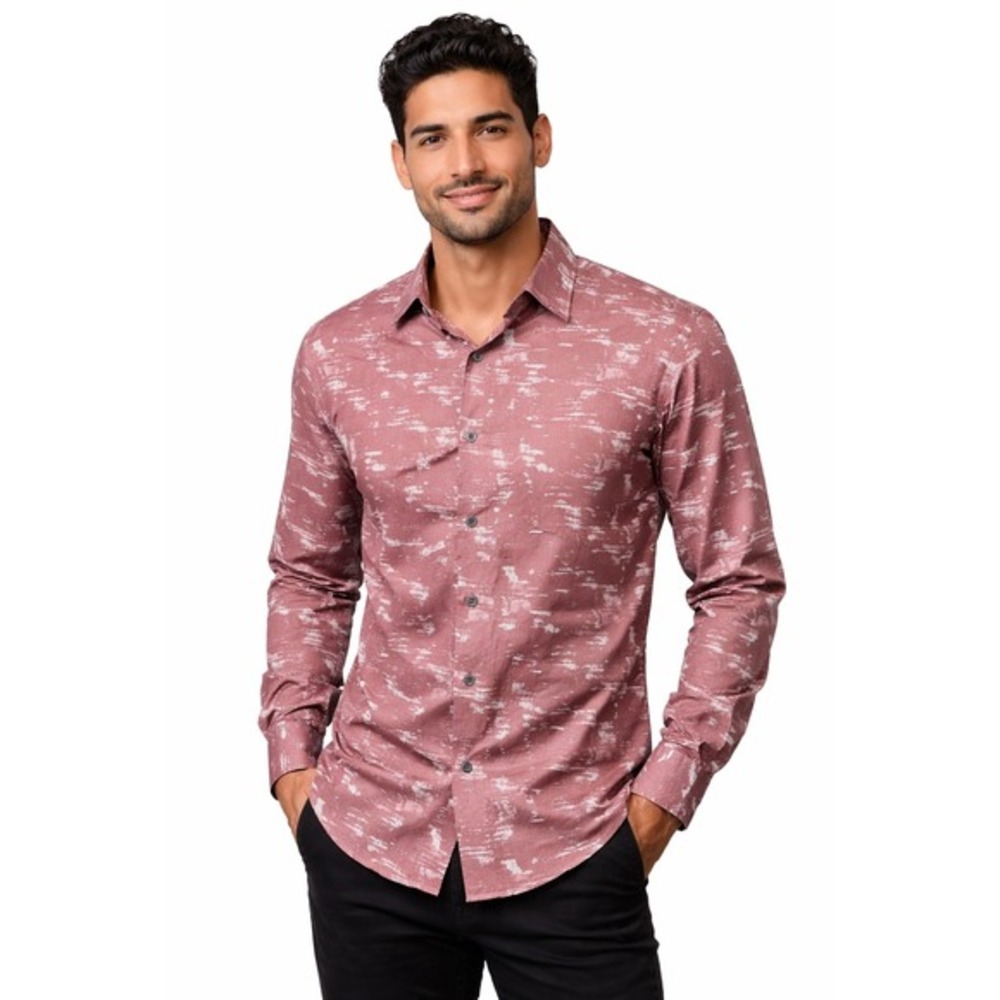 Alfani‎ Long Sleeve Button Down Shirt Rose Pink Abstract Print Cotton XL 77-15